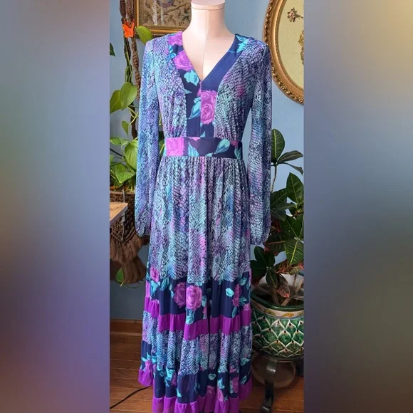 IMAN Multicolor Floral and Snake Print Long Sleeve Dress - Picture 1 of 9